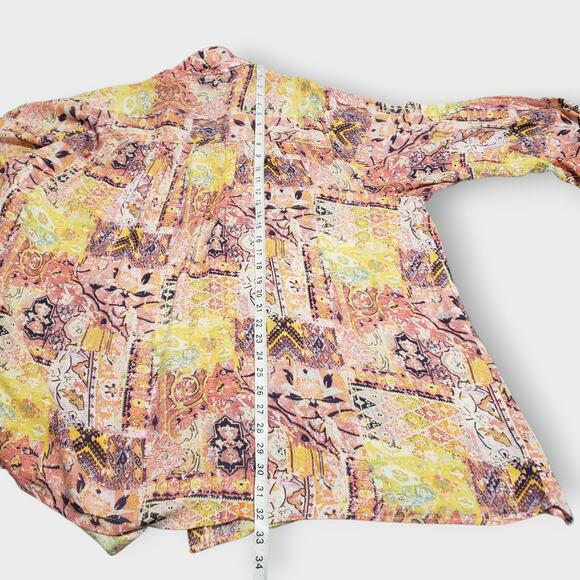 Jane + Delancey 3X Pink Abstract Pleated Button Up Shirt Artsy Lagen Colorful - Picture 12 of 12